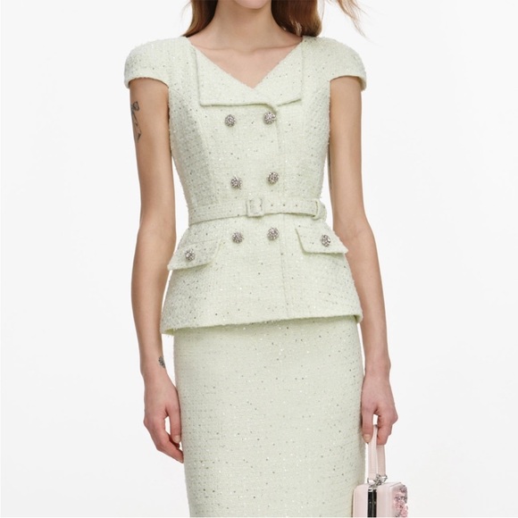 Self-Portrait NWOT LIME BOUCLE MIDI DRESS - Picture 3 of 7